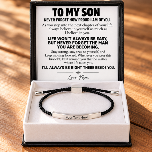 To My Son – Life Won't Always Be Easy – Personalized Inspirational Engraved Bracelet