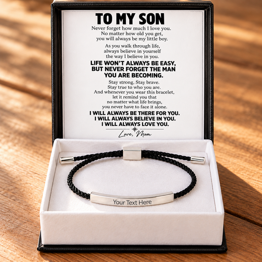 To My Son – Never Forget How Much I Love You – Personalized Inspirational Engraved Bracelet