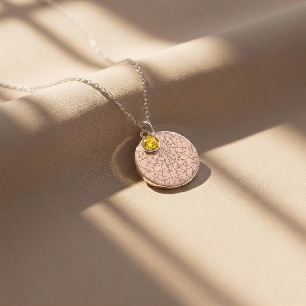 Personalized Star Map Necklace With Birthstone - The Sky