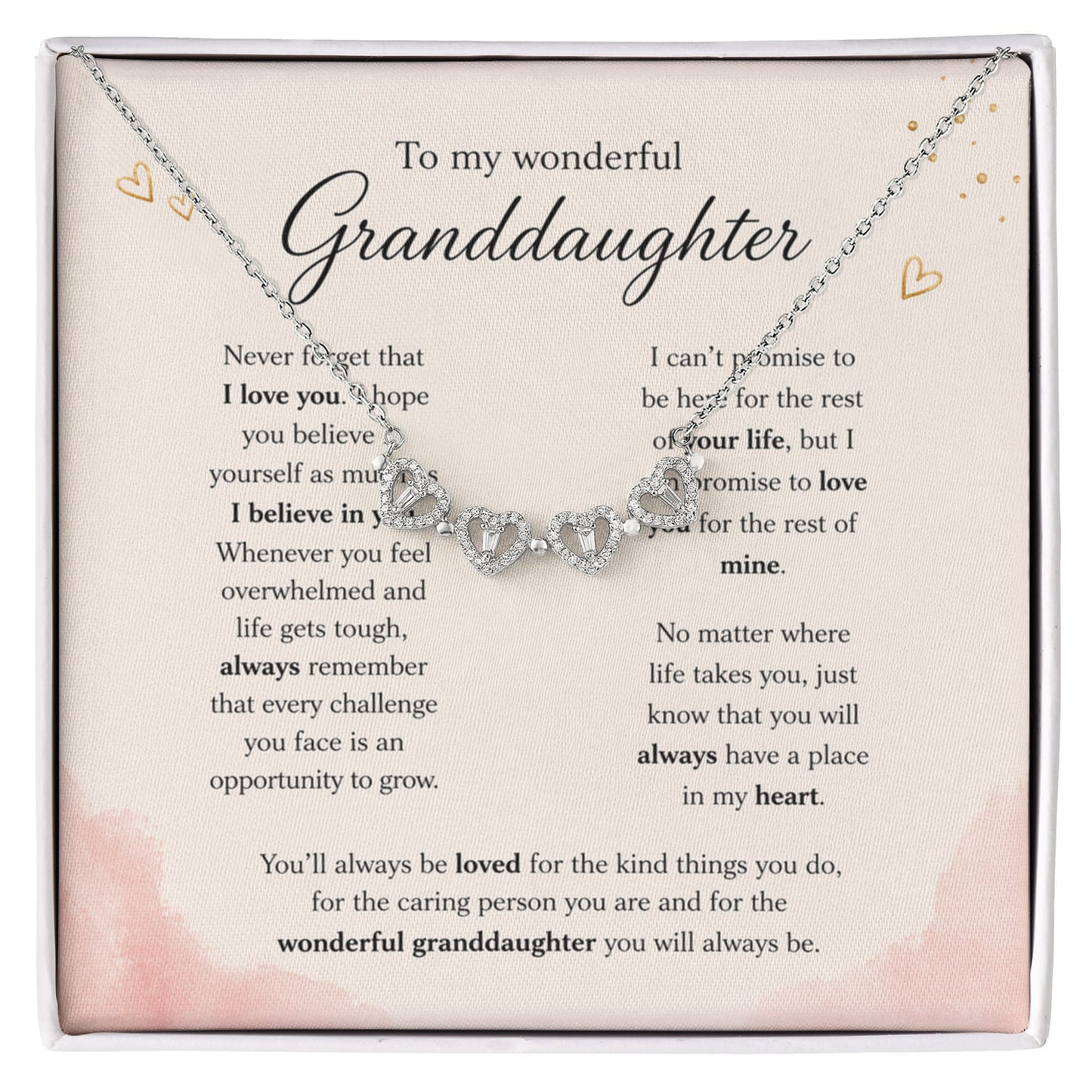 To My Wonderful Granddaughter | I Love You | Magnetic Hearts Necklace