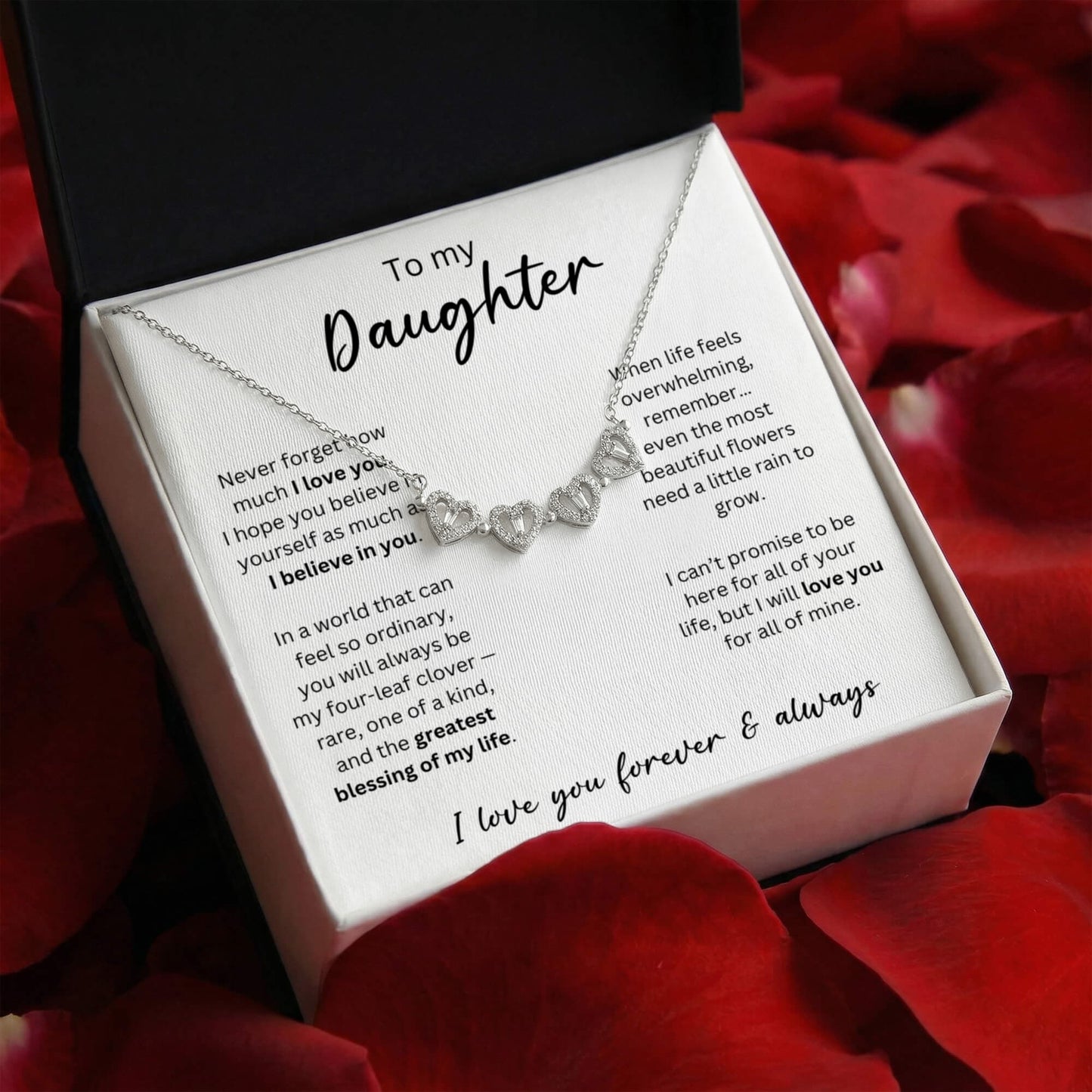 To My Daughter - I Love You Forever & Always - Magnetic Hearts Necklace
