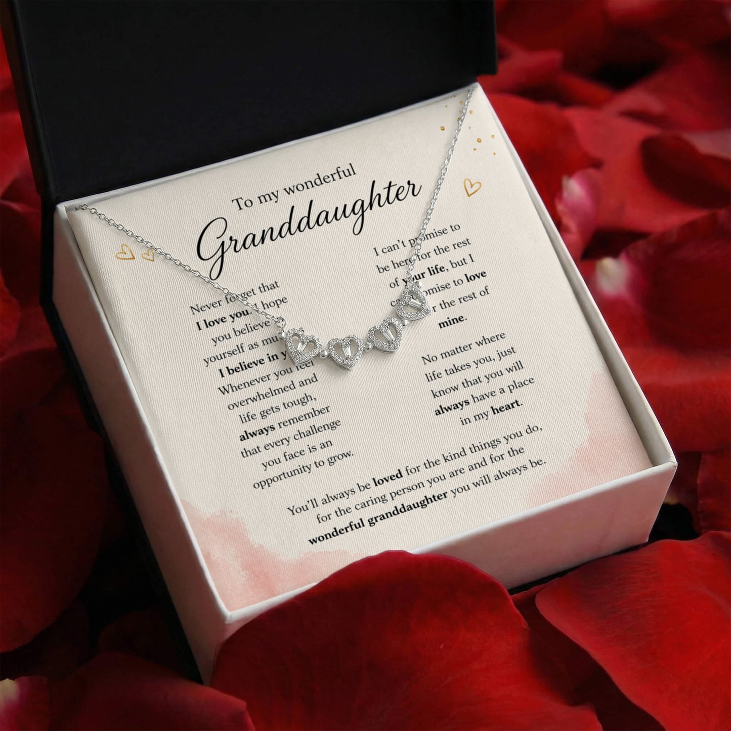 To My Wonderful Granddaughter | I Love You | Magnetic Hearts Necklace