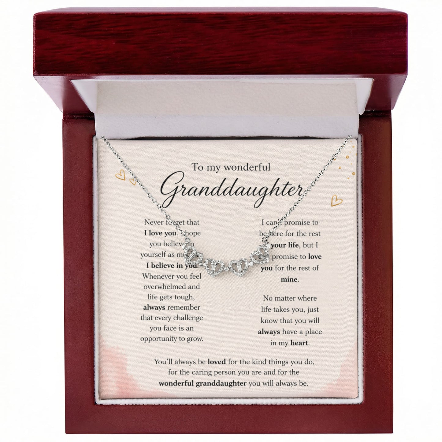To My Wonderful Granddaughter | I Love You | Magnetic Hearts Necklace