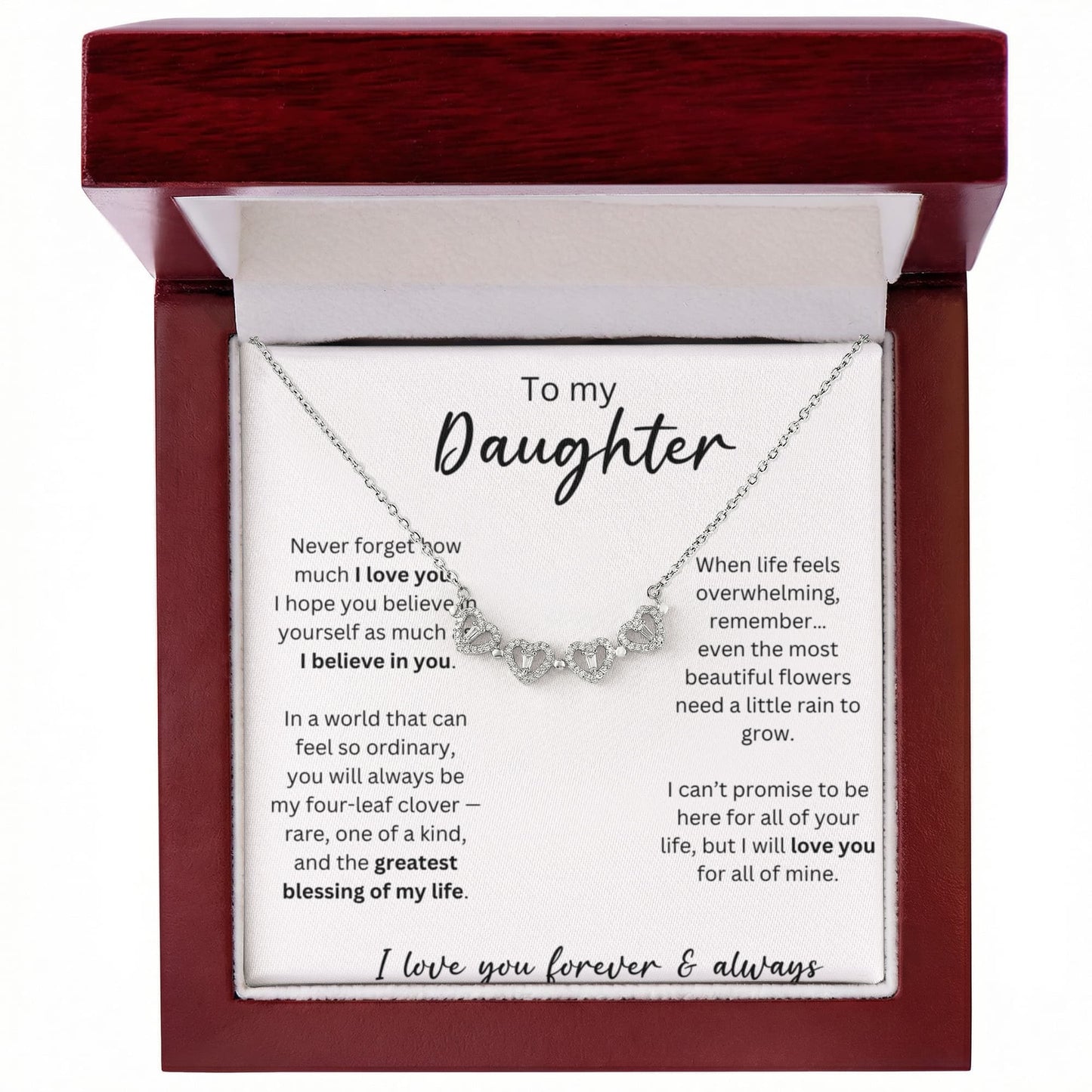 To My Daughter - I Love You Forever & Always - Magnetic Hearts Necklace