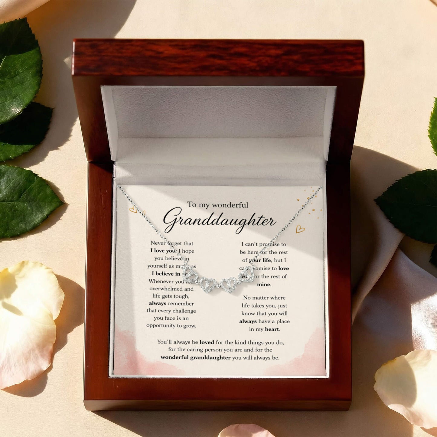 To My Wonderful Granddaughter | I Love You | Magnetic Hearts Necklace