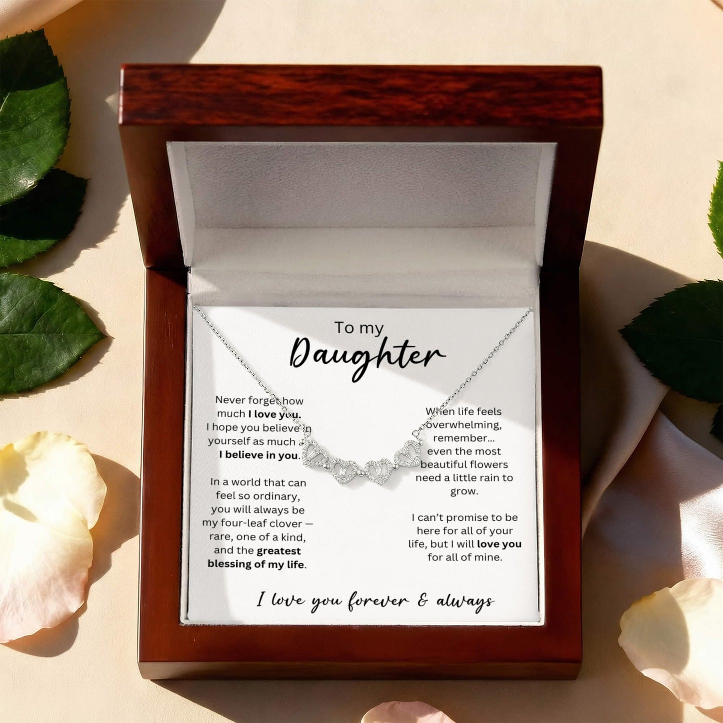 To My Daughter - I Love You Forever & Always - Magnetic Hearts Necklace