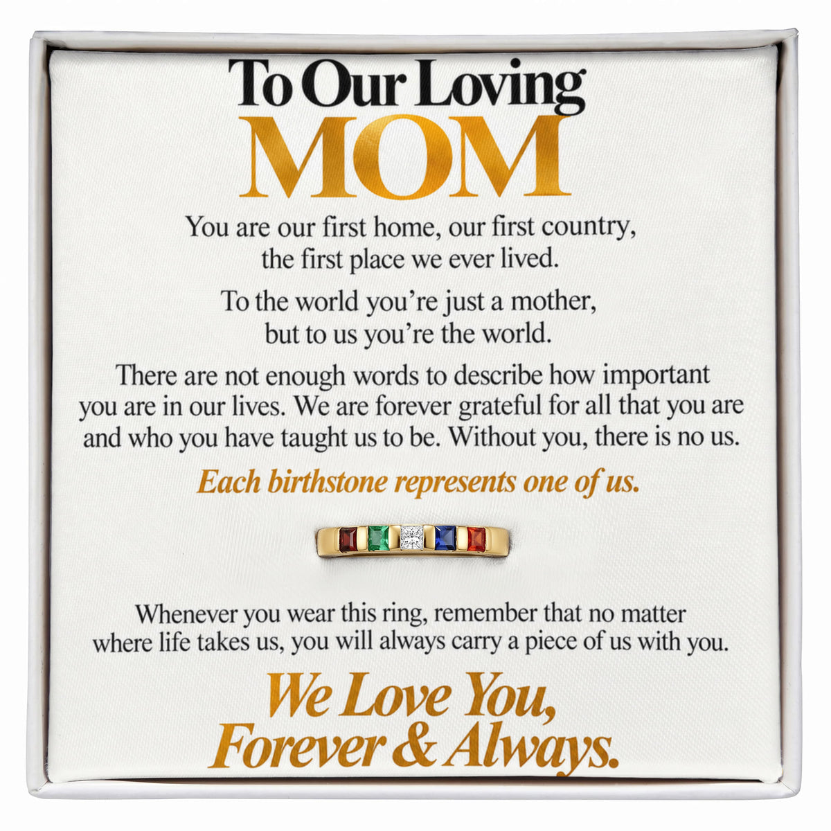 To Our Loving Mom - We Love You Forever & Always - Women's Stackable Birthstone Ring