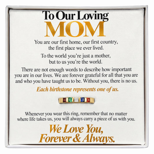 To Our Loving Mom - We Love You Forever & Always - Women's Stackable Birthstone Ring