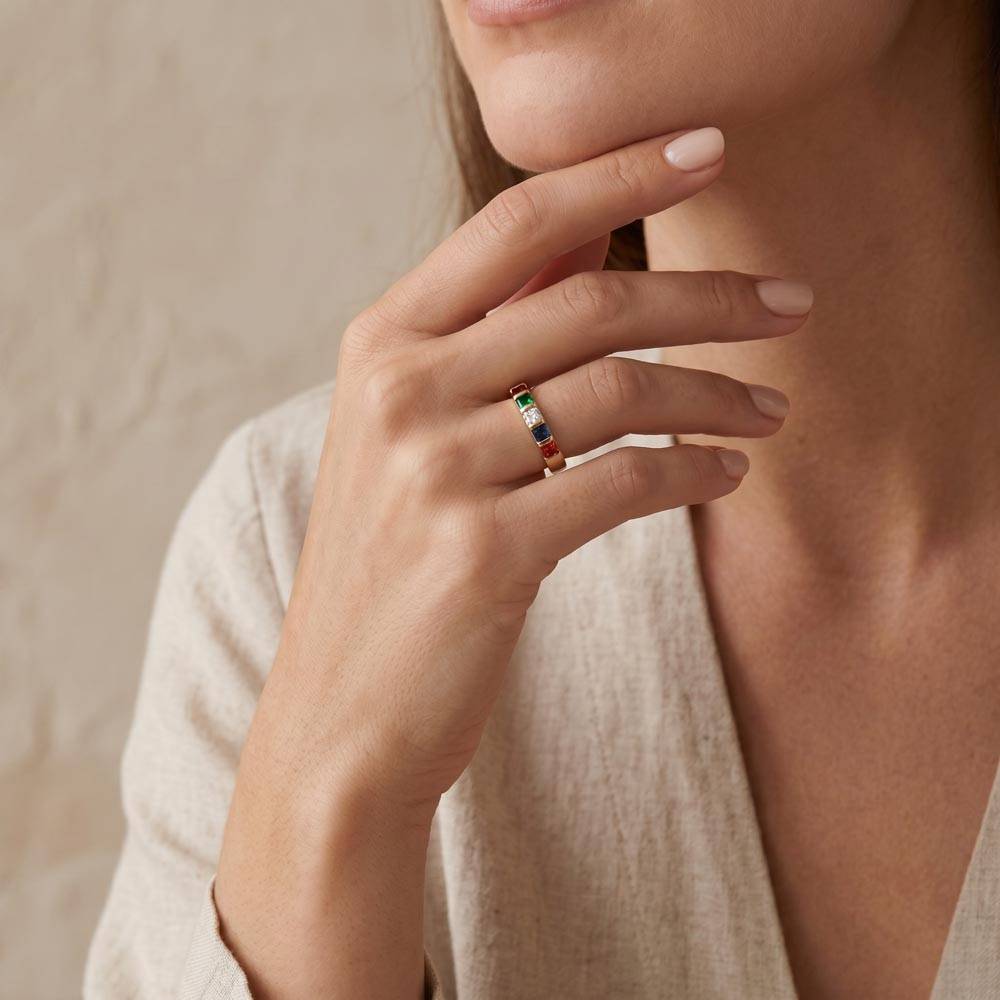 To Our Loving Mom - We Love You Forever & Always - Women's Stackable Birthstone Ring