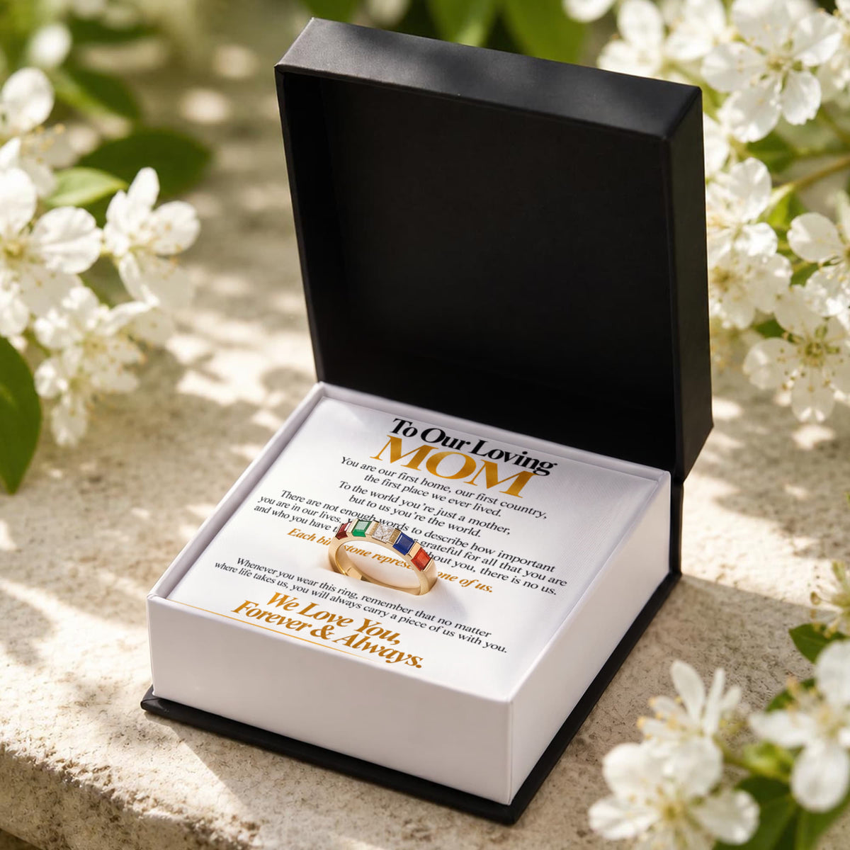 To Our Loving Mom - We Love You Forever & Always - Women's Stackable Birthstone Ring