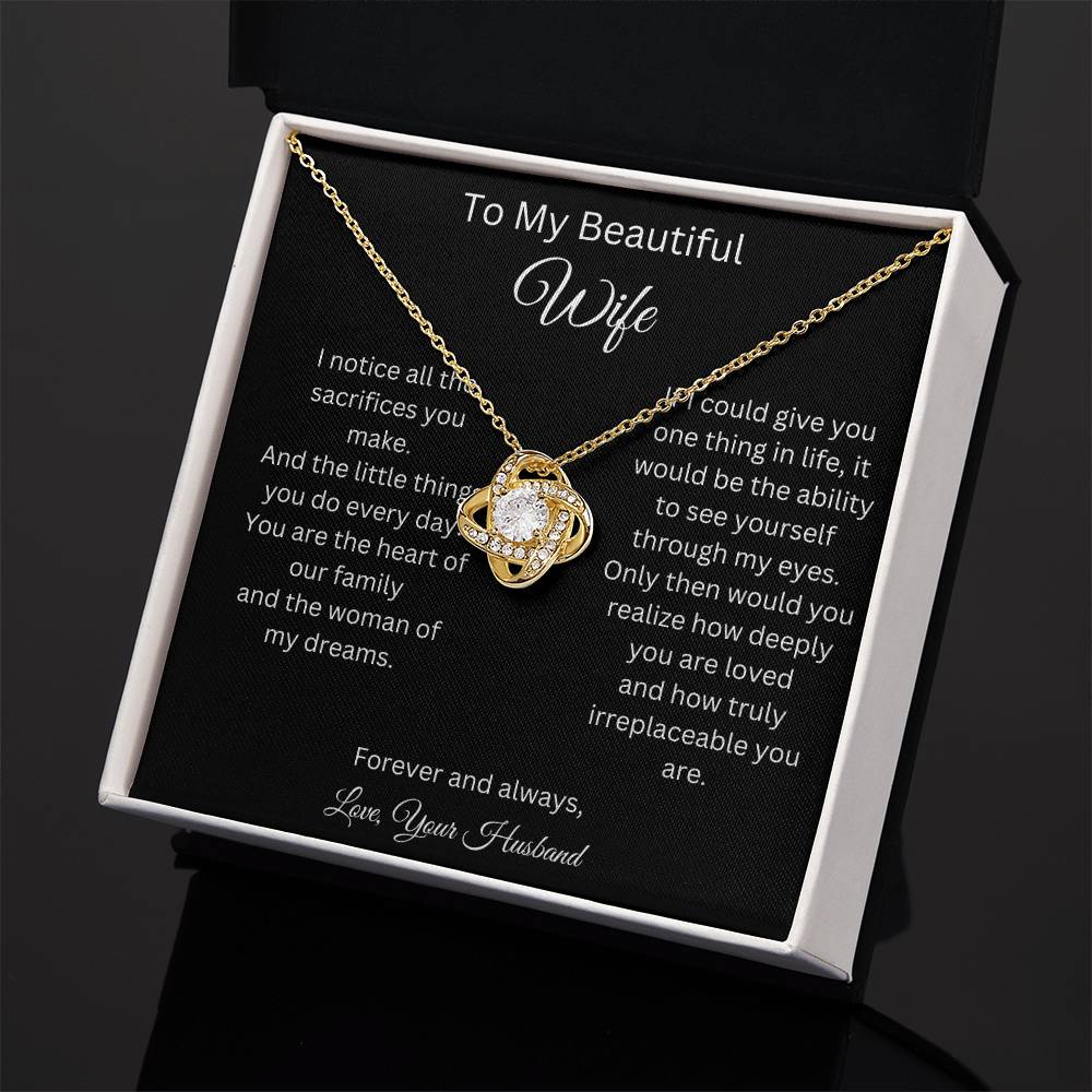 To My Beautiful Wife - Heart Of Our Family - Love Knot Necklace