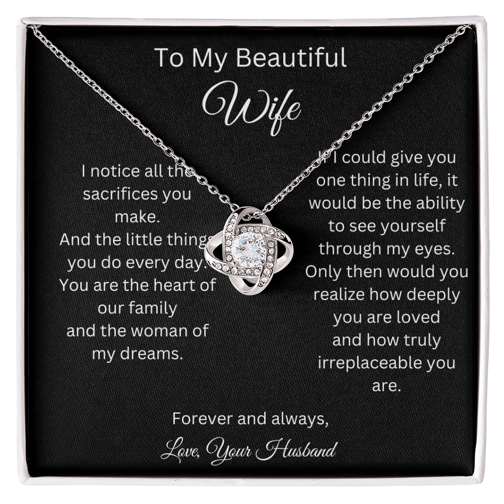 To My Beautiful Wife - Heart Of Our Family - Love Knot Necklace