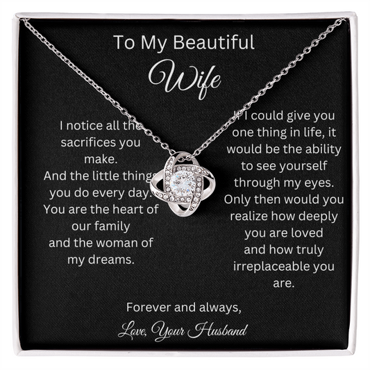 To My Beautiful Wife - Heart Of Our Family - Love Knot Necklace
