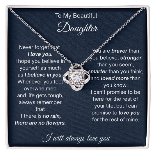 To My Beautiful Daughter - Never Forget That I Love You - Love Knot Necklace
