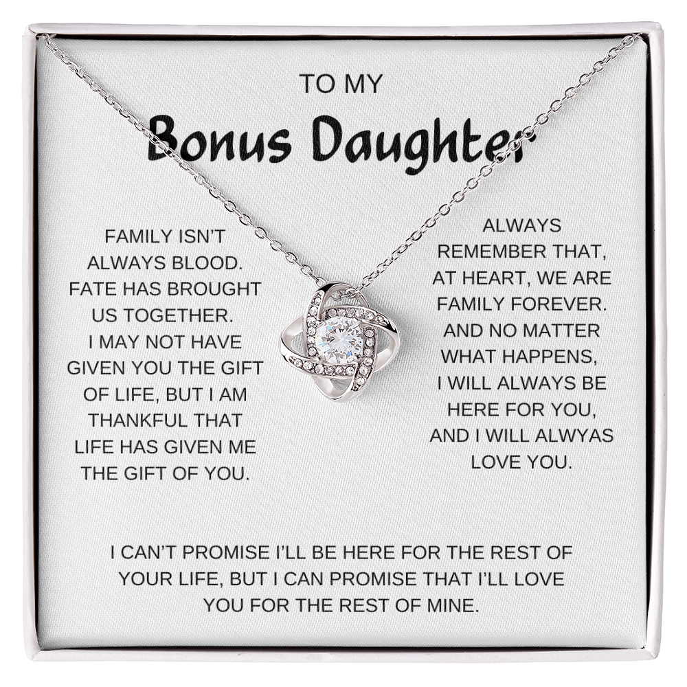 To My Bonus Daughter | I Will Always Love You | Love Knot Necklace