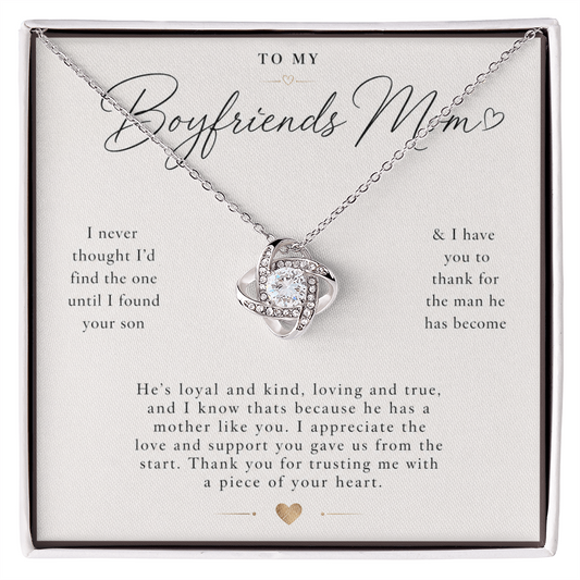 To My Boyfriends Mom - Thank You - Love Knot Necklace