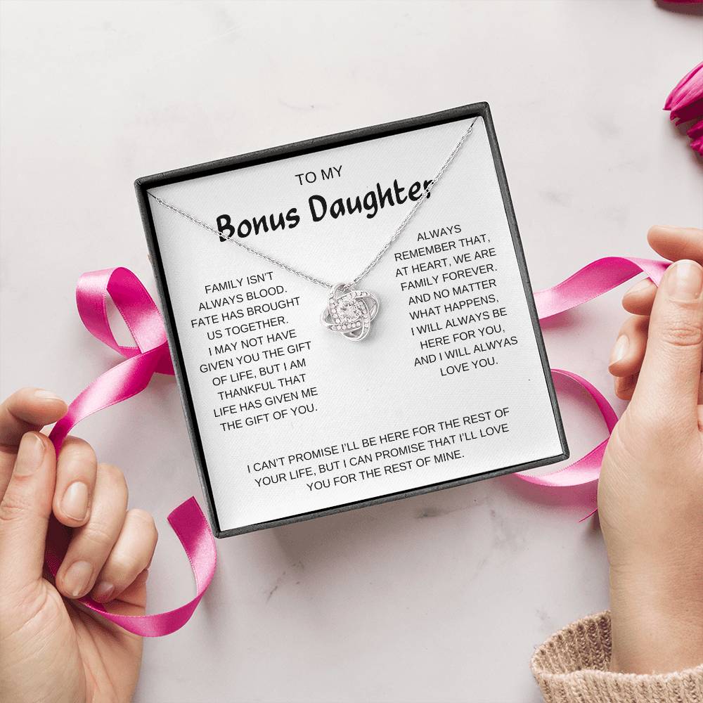 To My Bonus Daughter | I Will Always Love You | Love Knot Necklace