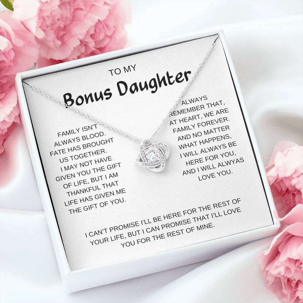 To My Bonus Daughter | I Will Always Love You | Love Knot Necklace