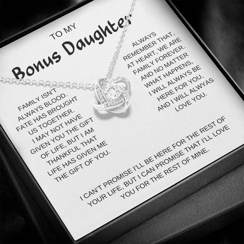 To My Bonus Daughter | I Will Always Love You | Love Knot Necklace