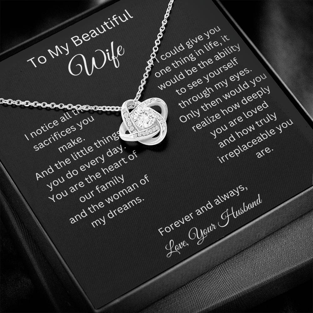 To My Beautiful Wife - Heart Of Our Family - Love Knot Necklace