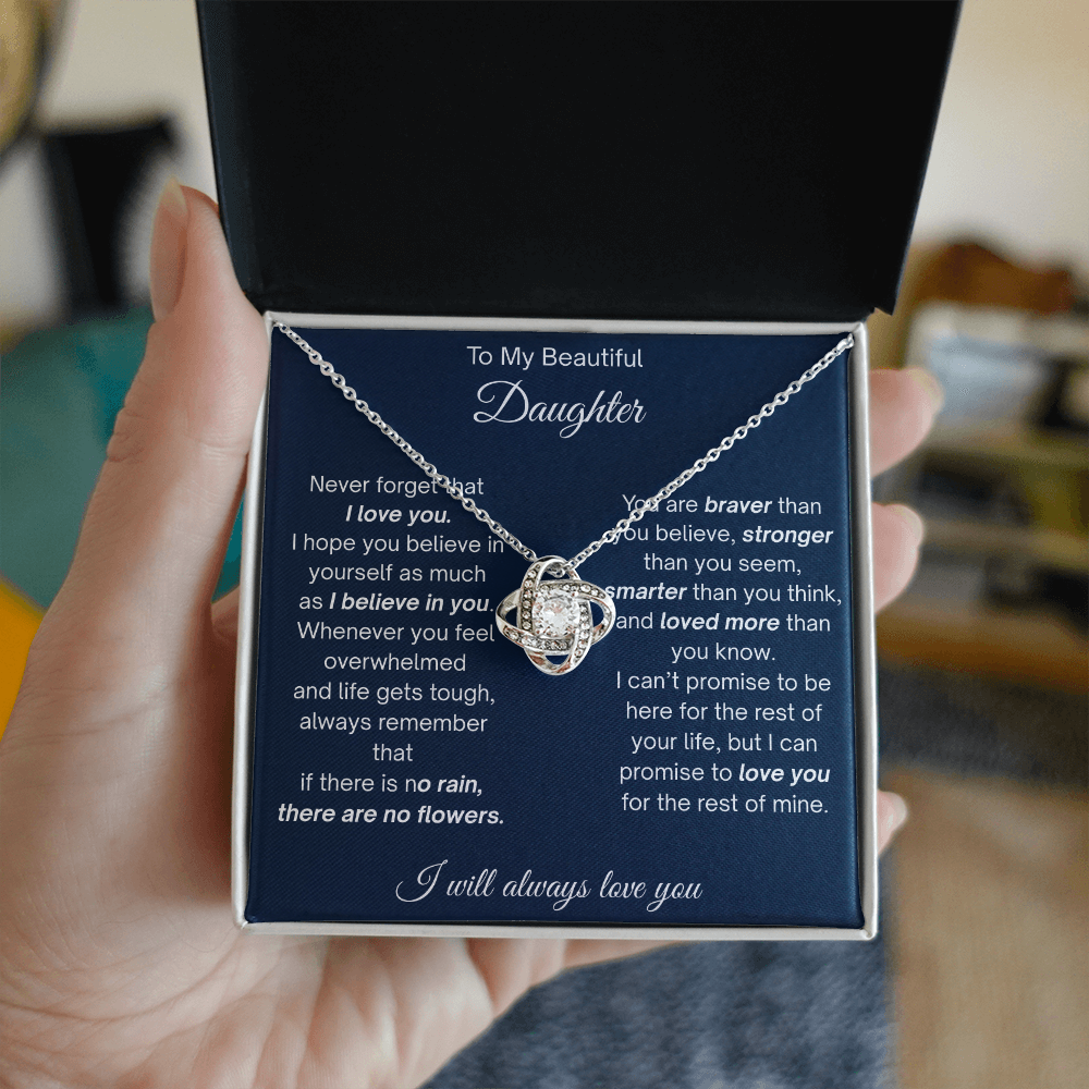 To My Beautiful Daughter - Never Forget That I Love You - Love Knot Necklace