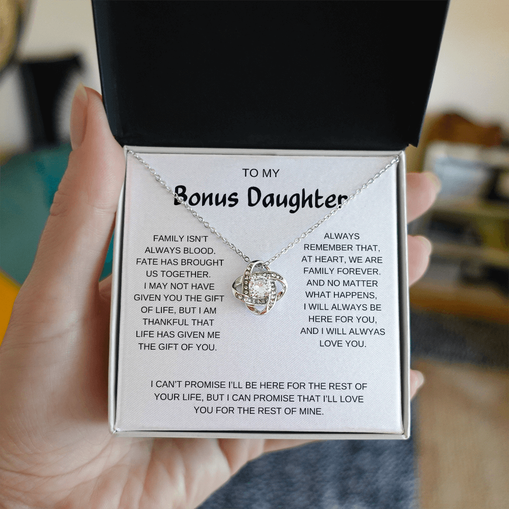 To My Bonus Daughter | I Will Always Love You | Love Knot Necklace