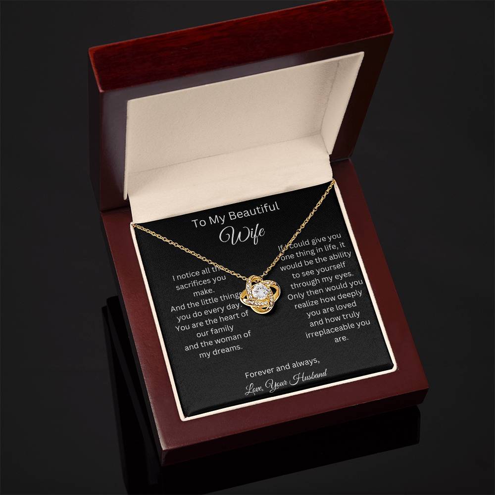 To My Beautiful Wife - Heart Of Our Family - Love Knot Necklace