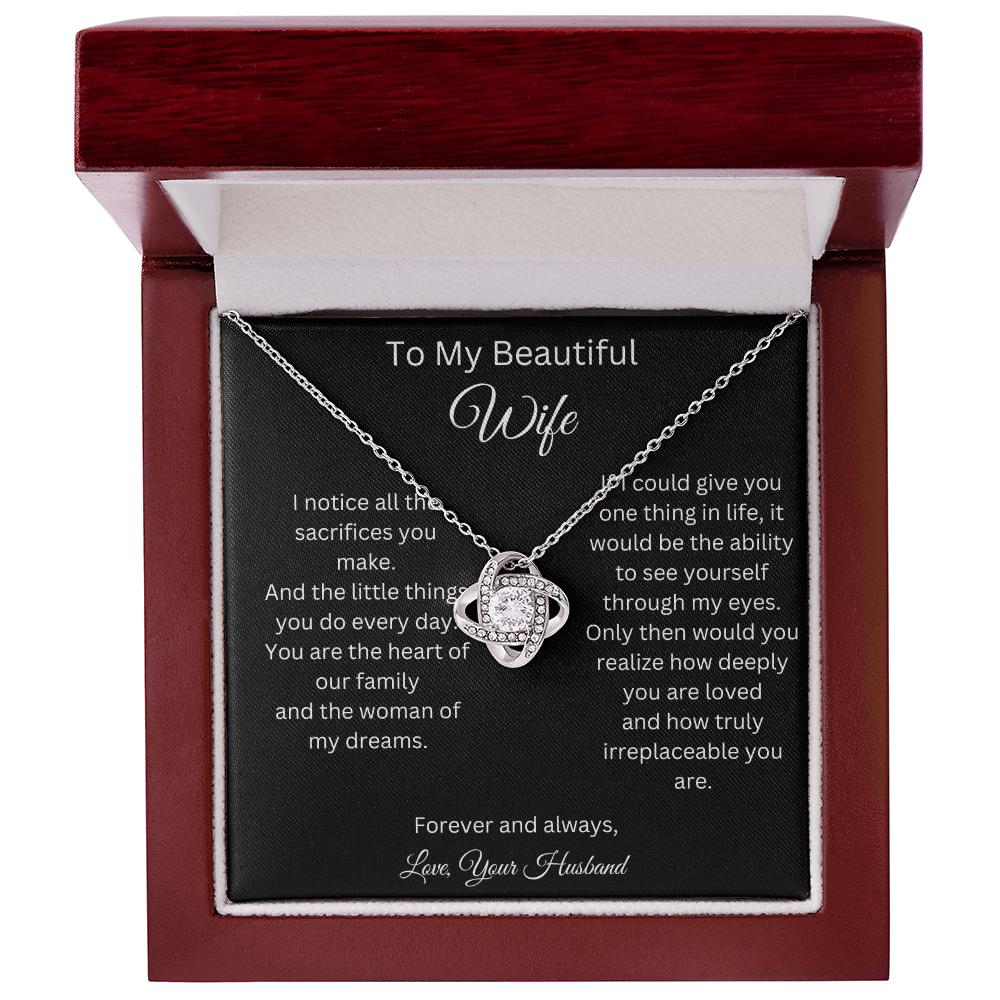 To My Beautiful Wife - Heart Of Our Family - Love Knot Necklace