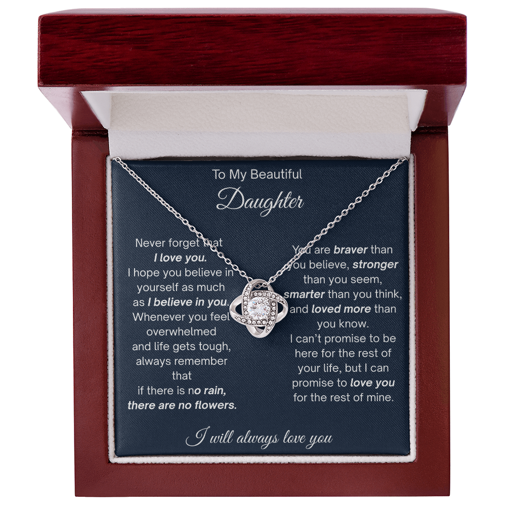 To My Beautiful Daughter - Never Forget That I Love You - Love Knot Necklace