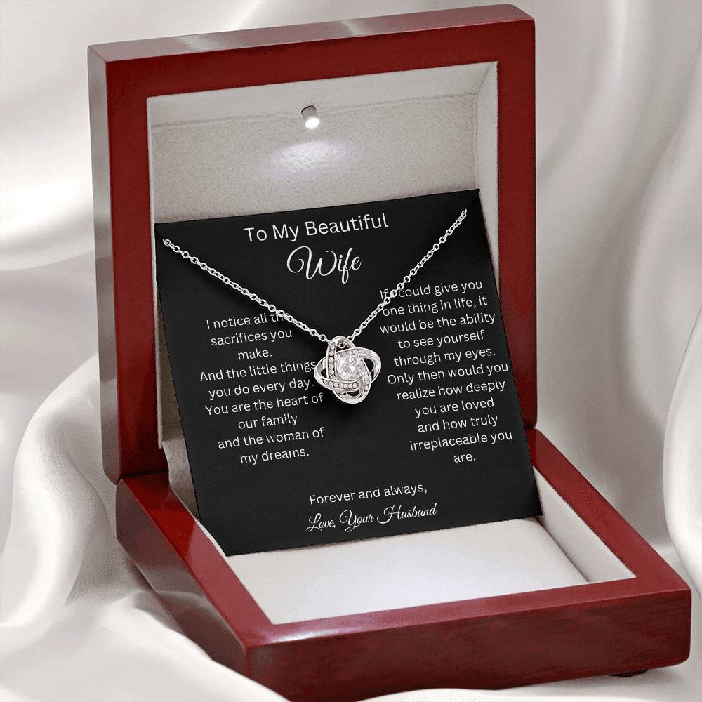 To My Beautiful Wife - Heart Of Our Family - Love Knot Necklace