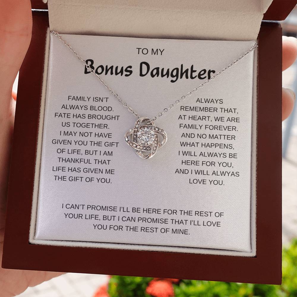 To My Bonus Daughter | I Will Always Love You | Love Knot Necklace