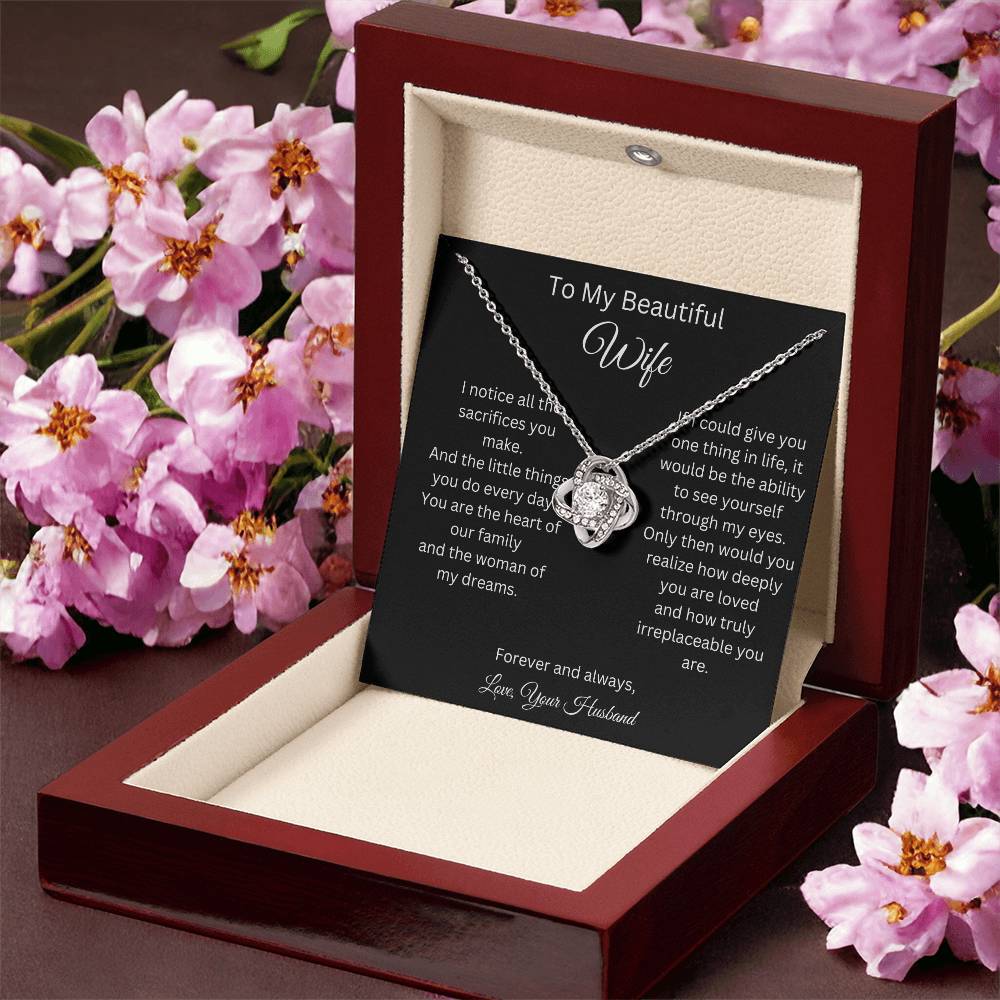 To My Beautiful Wife - Heart Of Our Family - Love Knot Necklace