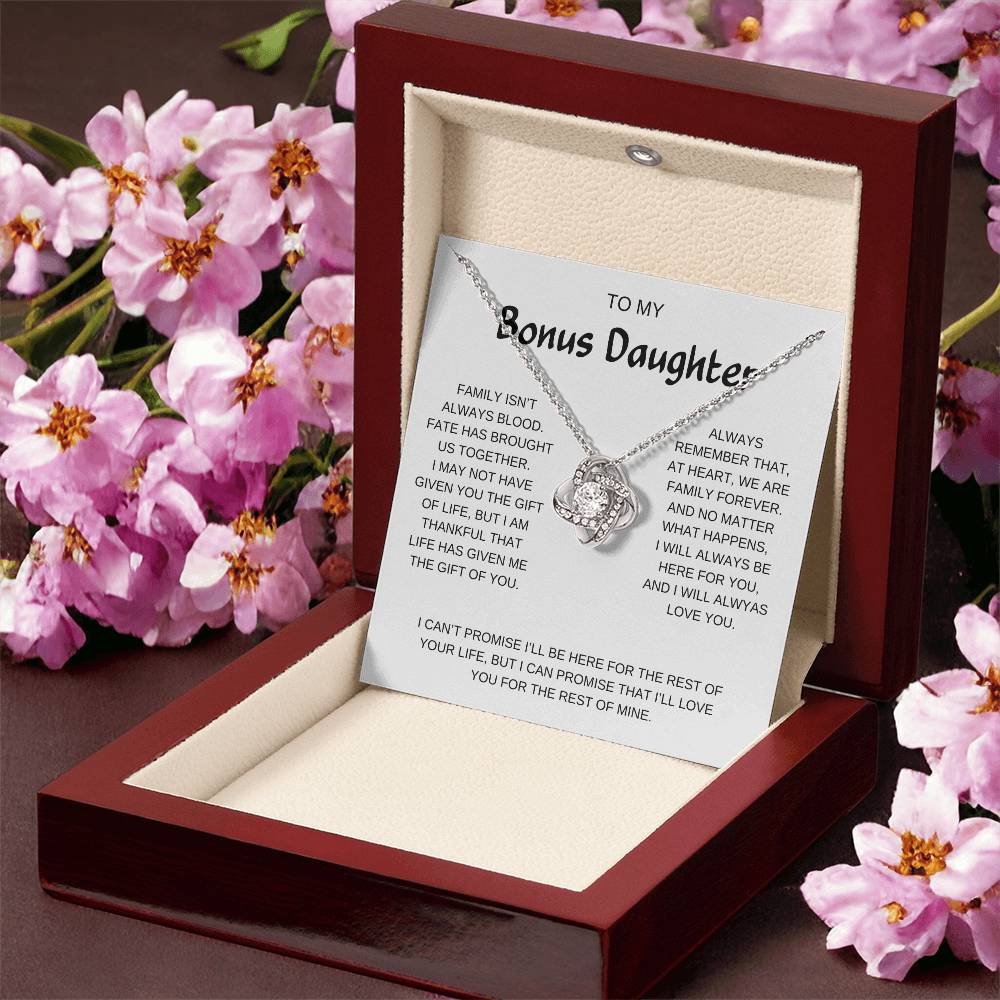 To My Bonus Daughter | I Will Always Love You | Love Knot Necklace