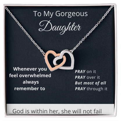 To My Gorgeous Daughter - God Is Within Her - Interlocking Hearts Necklace