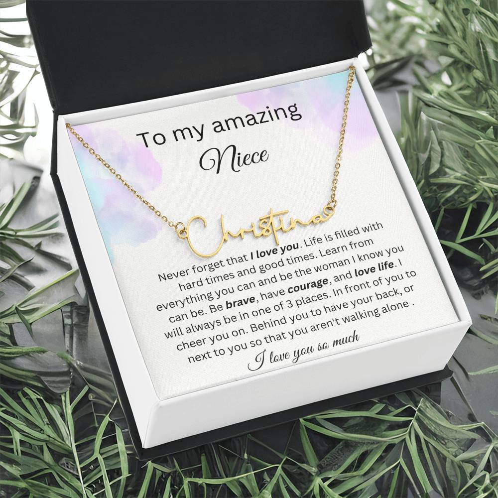 To My Amazing Niece - I Love You So Much - Signature Style Name Necklace