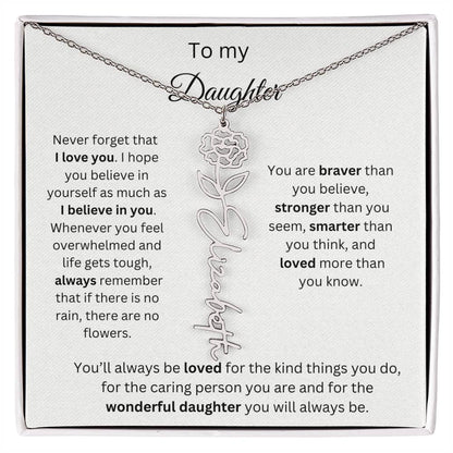 To My Daughter - Never Forget - Birth Flower Name Necklace