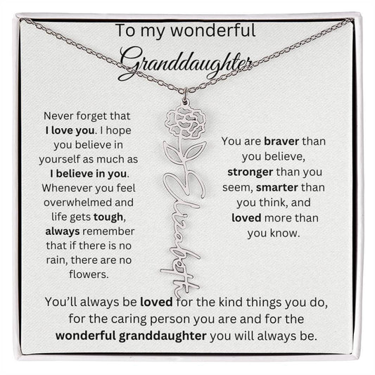 To My Wonderful Granddaughter - I Love You - Flower Name Necklace
