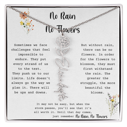 No Rain No Flowers - Personalized Flower Name Necklace