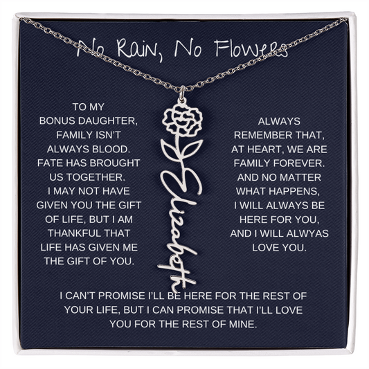 To My Bonus Daughter | No Rain, No Flowers | Flower Name Necklace