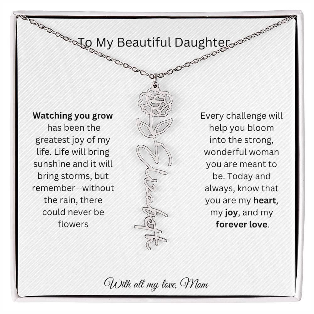 To My Beautiful Daughter | With All My Love | Flower Name Necklace