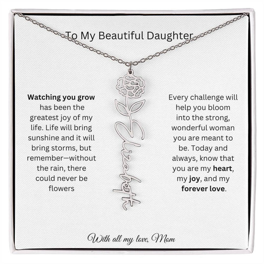 To My Beautiful Daughter | With All My Love | Flower Name Necklace