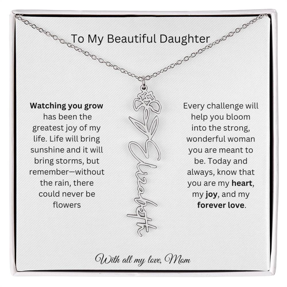 To My Beautiful Daughter | With All My Love | Flower Name Necklace