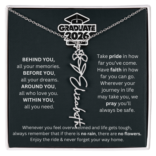 2026 Graduation Gift | Enjoy The Ride | Birth Flower Name Necklace