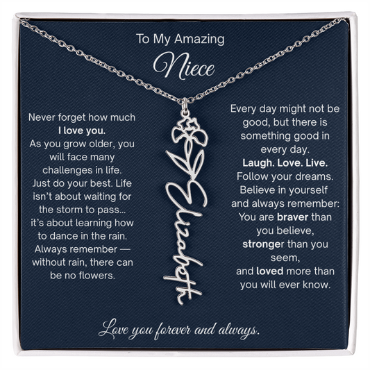 To My Amazing Niece | Love You Forever and Always | Flower Name Necklace