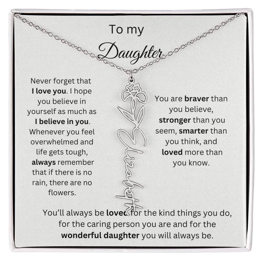 To My Daughter - Never Forget - Birth Flower Name Necklace
