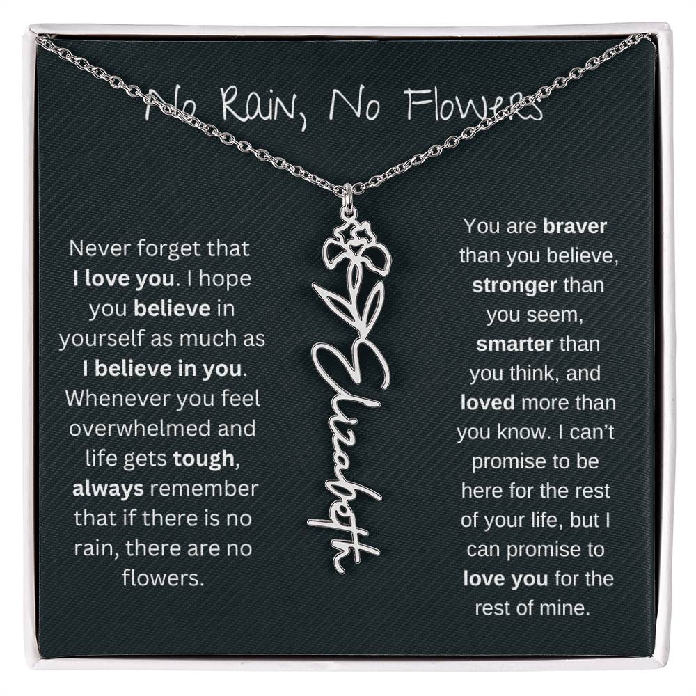 No Rain - No Flowers - Never Forget That I Love You | Birth Flower Name Necklace *