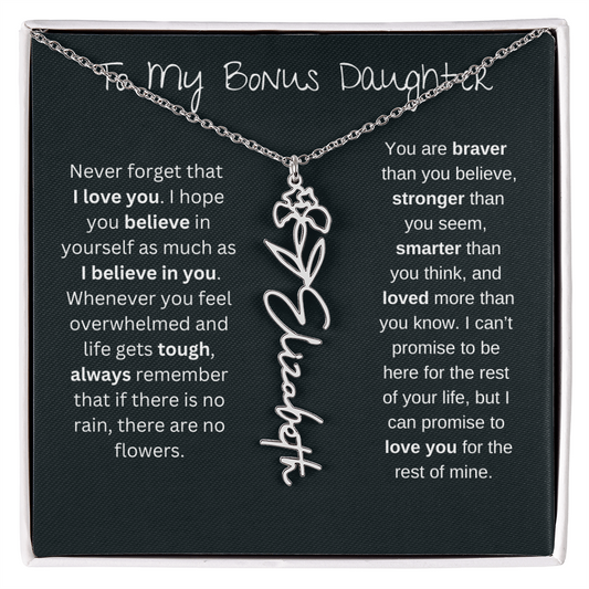 To My Bonus Daughter - Never Forget That I Love You | Birth Flower Name Necklace