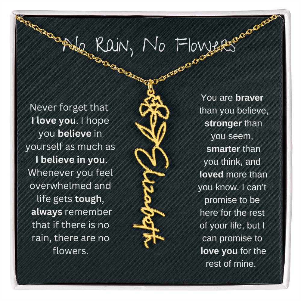No Rain - No Flowers - Never Forget That I Love You | Birth Flower Name Necklace *