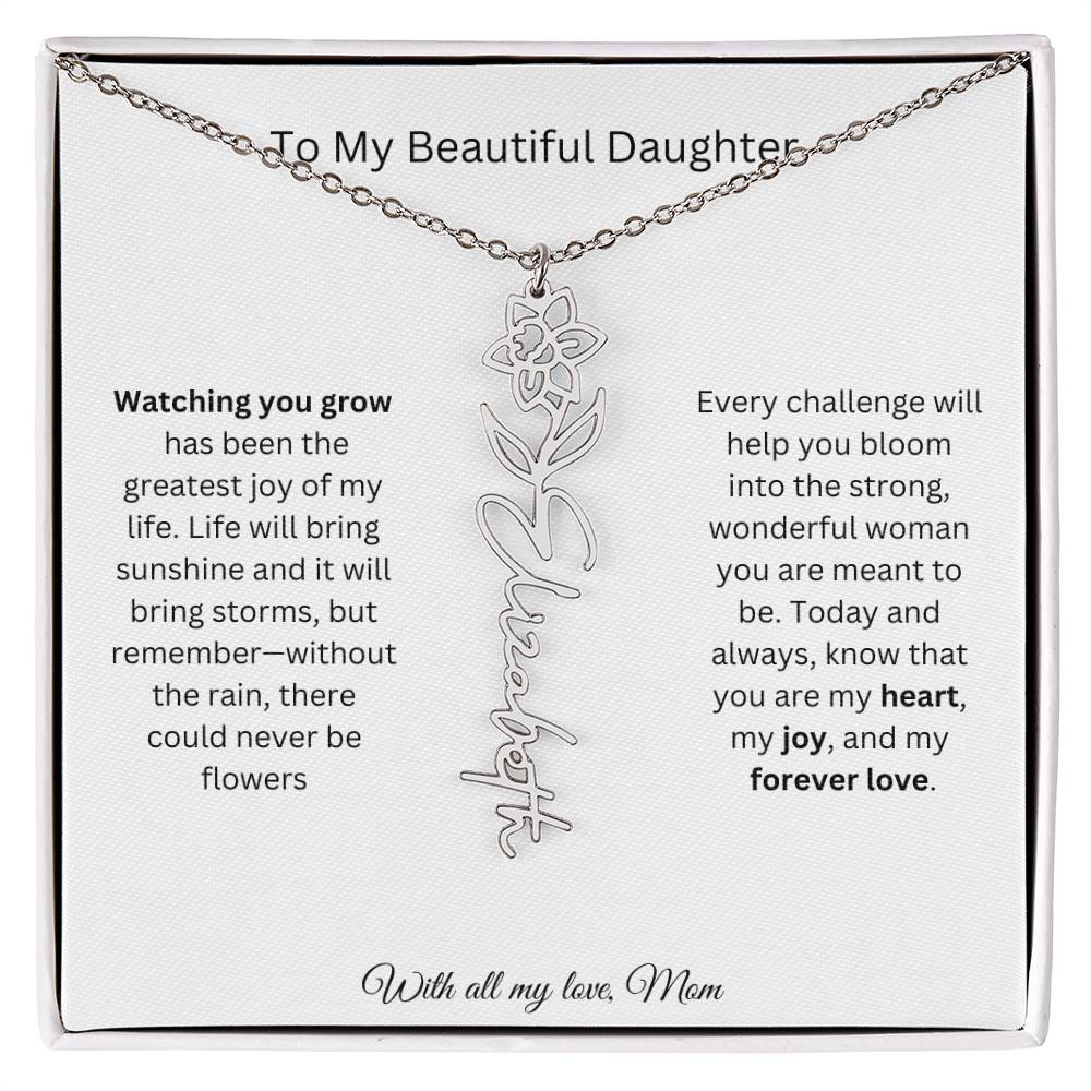 To My Beautiful Daughter | With All My Love | Flower Name Necklace