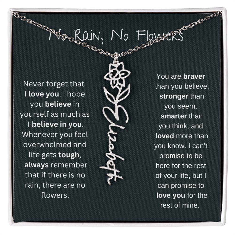 No Rain - No Flowers - Never Forget That I Love You | Birth Flower Name Necklace *